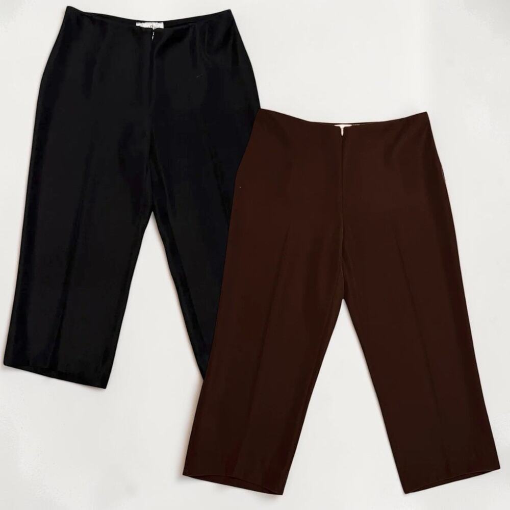 2 PAIR Joseph Ribkoff Cropped Pants Black Brown Trousers Sz 6 Minimalist Career